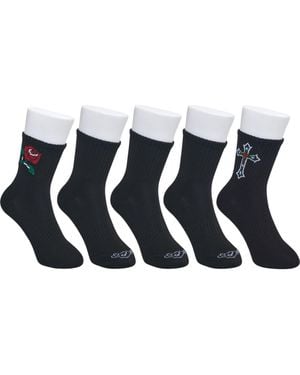Ed Hardy Cross Print Half Cushion Mid Crew Sock 5-Pack - Blue