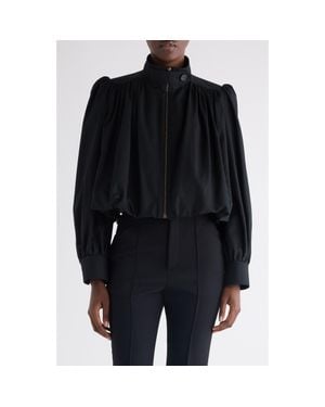 Chloé Crop Balloon Hem Cotton Zip Jacket - Black