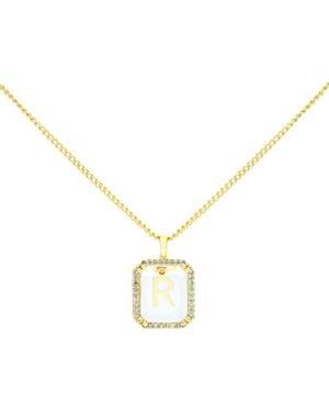LA MENO Crystal Letter Square Pendant Necklace - Metallic