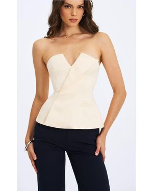 Miss Circle Yani Asymmetrical Lapel Sleeveless Peplum Top - White