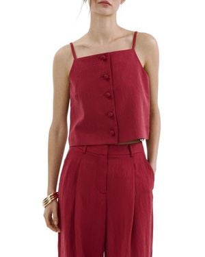 Mango Square Neck Button Front Top - Red