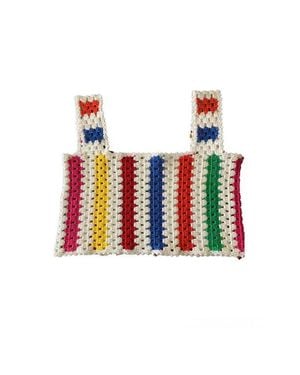 NESSI BYRD Hand-Made Knitted Striped Crochet Crop Top, Little Kid-Big Kid - Red