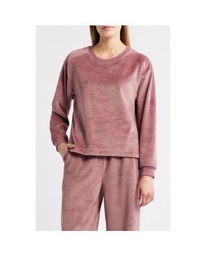 City Blues Ribbed Velour High-Low Sweatshirt - Red