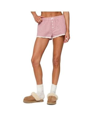 Edikted Vaughn Plaid Lace Trim Shorts - Pink