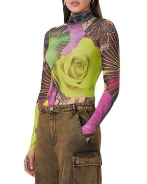 AFRM Zadie Print Mesh Turtleneck Top - Multicolor