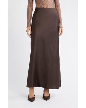 Open Edit Satin Maxi Skirt - Brown
