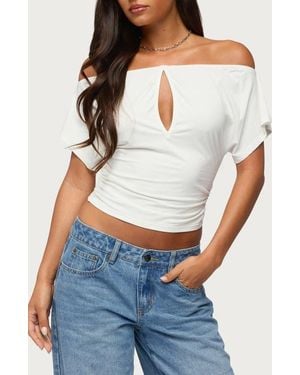 Edikted Hecate Off The Shoulder Keyhole Top - White