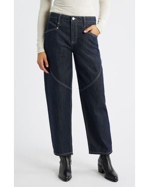 City Blues High Waist Spliced Seam Crescent Leg Jeans - Blue