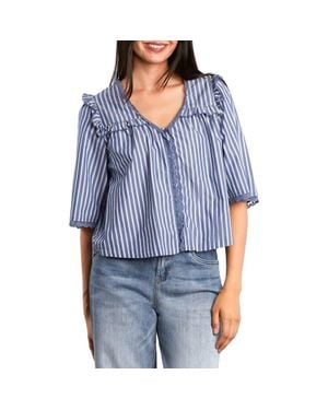 Billy T Juliet Lace & Ruffle Cotton Blend Top - Blue