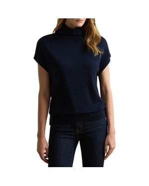 Ralph Lauren Cotton & Modal Cap Sleeve Mock Neck Top - Black
