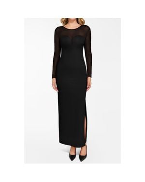 Popilush Shapewear Mesh Long Sleeve V-Back Slimming Maxi Dress - Black
