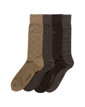 Calvin Klein Assorted 4-Pack Cotton Blend Crew Socks - Brown