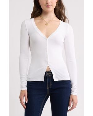 BP. Rib Knit V-Neck Cardigan - White