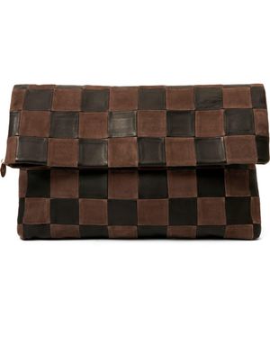 Clare V. Carryall Checkered Leather Clutch - Brown