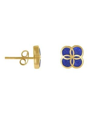 Jan Leslie Petal Gemstone With 18K Overlay Sterling Stud Earring - Blue
