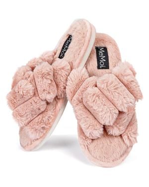 Memoi Double Cross Plush Slipper - Pink