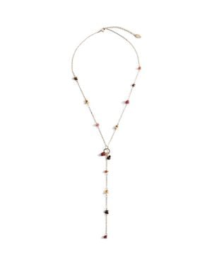 Mango Stone Bead Y Necklace - Metallic
