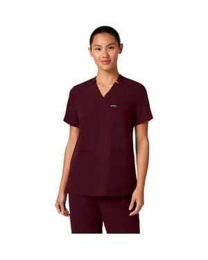 Jaanuu Helia 3-Pocket Classic Notched V-Neck Scrub Top - Red