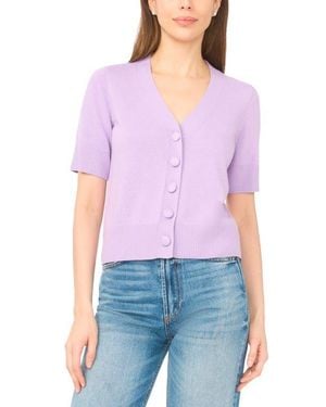 Cece Covered Button Short Sleeve Cardigan - Purple
