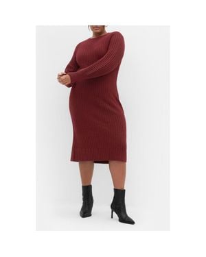 City Chic Sarah Long Sleeve Rib Sweater Midi Dress - Red
