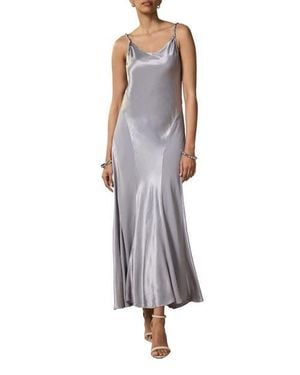 Mint Velvet Metallic Satin Midi Slip Dress - Gray