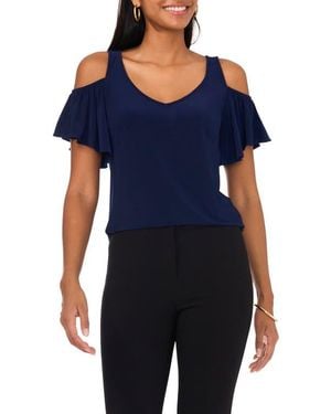 Chaus Ruffle Cold Shoulder Top - Blue