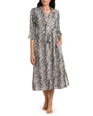 La Blanca Wild Whispers Print Cover-Up Shirtdress - Gray