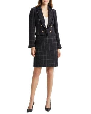 Tahari Plaid Fringe Jacket & Skirt - Black