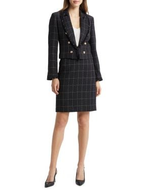 Tahari Plaid Fringe Jacket & Skirt - Black