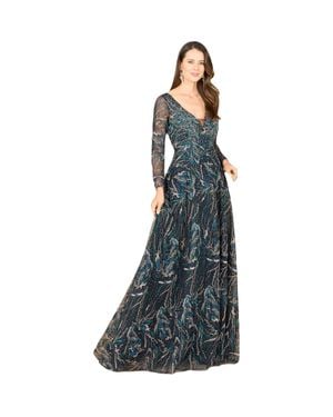 LARA New York Lace Gown With Long Sleeves - Blue