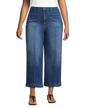 Lands' End Plus Size Recover Denim High Rise Patch Pocket Extra Wide Leg Crop Jeans - Blue