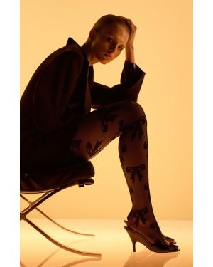 Mango X Kaia Gerber Bow Tights - Black