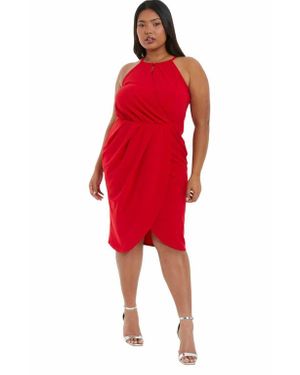 Quiz Plus Size High Neck Wrap Dress - Red