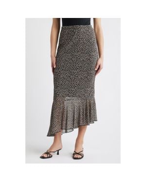 Loveappella Leopard Print Mesh Midi Skirt - Gray