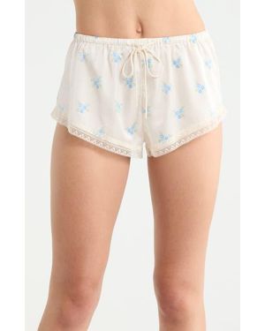 Etam Noreen Floral Lace Trim Mesh Pajama Shorts - White