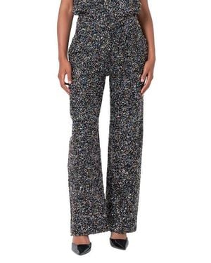 Endless Rose High Waist Wide Leg Bouclé Tweed Pants - Black