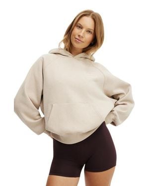 Cotton On Active Plush Premium Graphic Raglan Hoodie - Natural