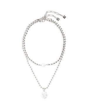 Open Edit Set Of 2 Cultured Pearl Ball Chain Necklaces - Metallic