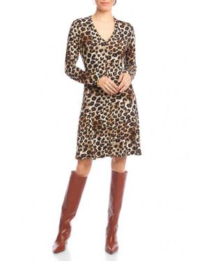 Karen Kane Print Long Sleeve Fit & Flare Dress - Natural