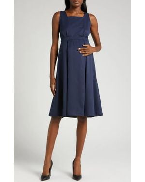 Marion Sleeveless Empire Waist Maternity & Nursing Knee Length Tea Dress - Blue