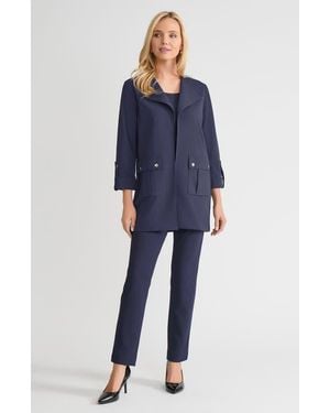Ming Wang Heritage Lightweight Stretch Deco Crepe Wing Collar Jacket - Blue