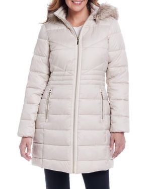 Gallery Water Resistant Puffer Coat With Faux Fur Trim Removable Hood - Gray
