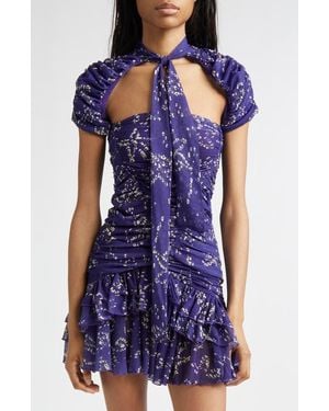 Siedres Fiora Floral Ruched Cutout Top - Blue