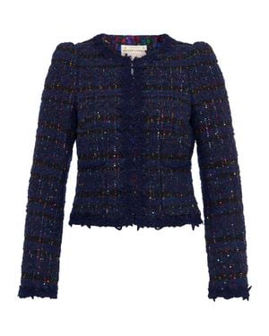 Maison Common Sequins Tweed Jacket With Macrame Trimming - Blue
