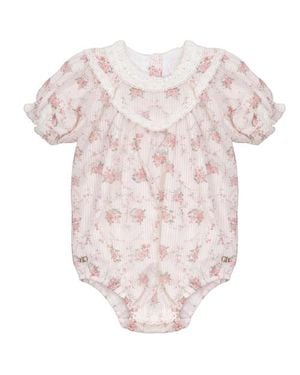 CLO Floral Lace V-Neck Romper - Pink