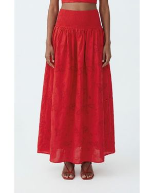 The Lulo Project The Drift Eyelet Maxi Skirt - Red
