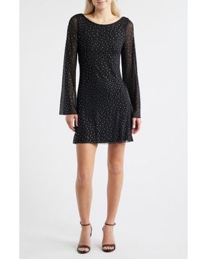 Jump Apparel Embellished Bell Sleeve Mesh Minidress - Black