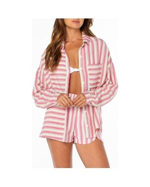 Roxy Let's Get Away Button-Up Cover-Up Shirt - Pink