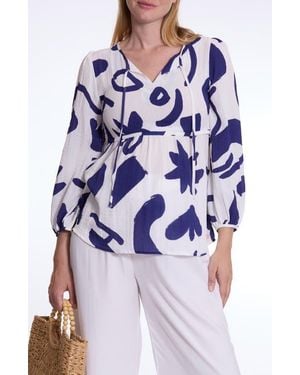 Cache Coeur Corfou Print Tie Neck Maternity Top - Blue