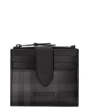 Burberry Check Zip Coated Canvas & Leather Bifold Wallet - Black